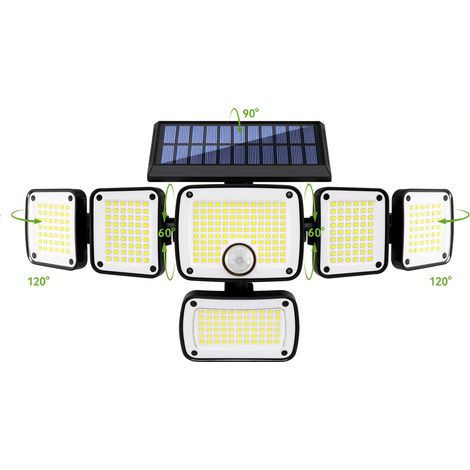 Lampe solaire murale – Détecteur de mouvement, télécommande – 370 LED, 3 modes, panneau polycristallin – Éclairage sécurisé étanche – 15x10 cm – Idéale pour jardin, terrasse et allée (1/5)