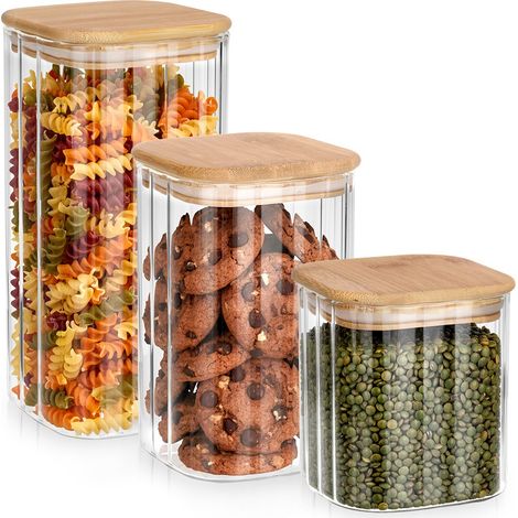 Recipientes de vidrio para productos a granel con tapa y cierre hermético de 1,6 l / 1,1 l / 750 ml (3 unidades).