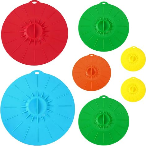 7 Pièces Couvercles à Ventouse en silicone Set Couvercle silicone Alimentaire couvercle Fraîcheur en Silicone Couvercles Hermétique Nourriture pour Tasses, Bols, Poêles (5 tailles) (1/5)