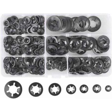 280 Pcs Rondelles De Blocage Rondelles De Verrouillage, Rondelles À Verrouillage Rapide De Rondelles De Verrouillage En Acier M3 M4 M5 M6 M8 M10 M12, 7Tailles, Noir (1/4)