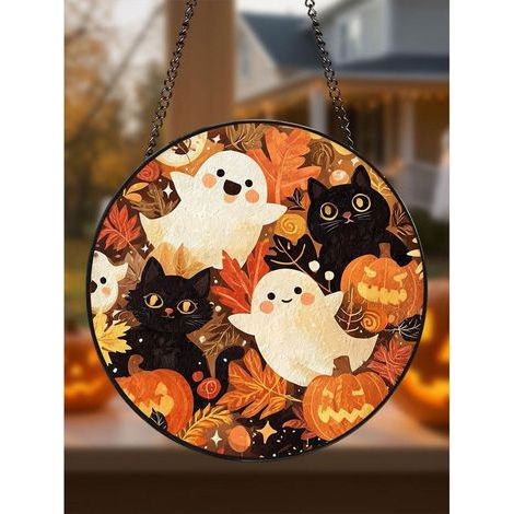 Attrape-soleil fantôme et chat noir, décoration de fenêtre d'Halloween effrayante - 9cm (1/5)