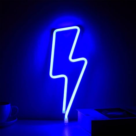 Neon-Leuchtschild mit Blitzmotiv – 1 Stück – Blaue LED – Wanddekoration – Schlafzimmer, Wohnzimmer, Party – 34 x 13,5 cm (1/5)