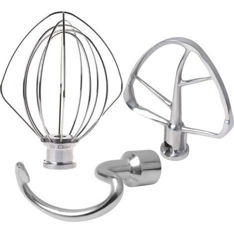 Batteur en acier inoxydable Compatible avec, ensemble de fouet, crochet pétrisseur et batteur plat, Compatible avec tous les robots de cuisine Artisan 5L