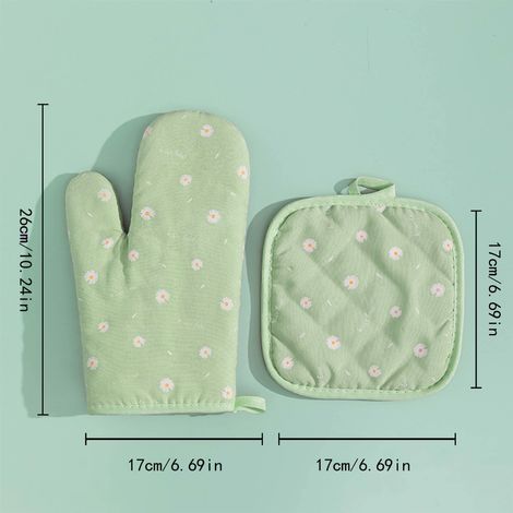 Guantes de horno y agarraderas, guantes resistentes al calor para barbacoa, 1 par de guantes de horno y 2 agarraderas, guantes de horno de algodón antideslizantes para cocinar, hornear, microondas y p