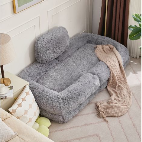 Sillón de suelo 102 x 89 x 88 cm, felpa gris claro, 5 posiciones, FloraGrace (1/5)