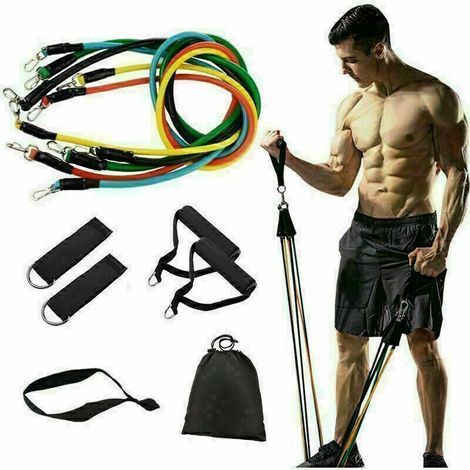 Juego de bandas de resistencia, 68 kg (150 lb), de caucho natural, para entrenamiento de fuerza y fitness, con asas, anclaje para puerta y correas para tobillos, para hombres y mujeres, ideal para eje (1/5)