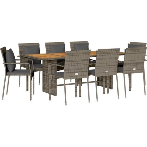 Maison Exclusive - 9-tlg. Garten-Essgruppe mit Kissen Grau Poly R