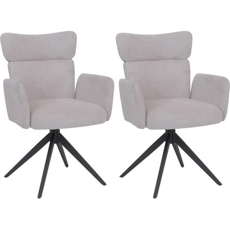 [NON UTILIZZATO] Set 2 sedie sala pranzo HHG-673, girevole posizionamento automatico, bouclé 350g/m², grigio chiaro, gambe grigio scuro (1/5)