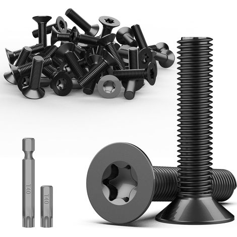 15 Pièces Vis à Tête Fraisée Torx M8 x 35 mm Vis en Acier Inoxydable A2 V2A Vis à Métaux Noir Vis à Tête Plate Visserie Vis Inox Vis à Machine Filetage Complet avec Embout Torx T40 (1/5)