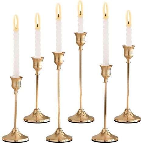 Bougeoir Doré Bougeoir Décoratif Vintage Chandelier16/19/22 cm pour Fête Mariage Décoration de Table Cérémonie de Passage à L'âge Adulte Anniversaire (Doré 6 Pièces) (1/5)