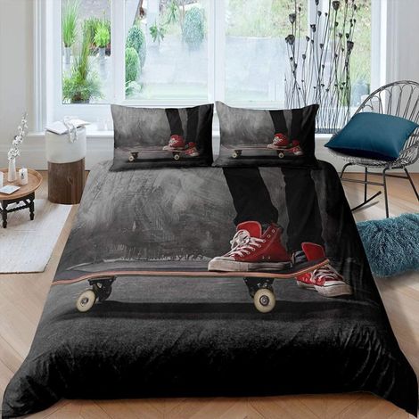 Bettwäsche Set Skateboard 220x240cm Mikrofaser 3-teilig für Kinder & Jugendliche