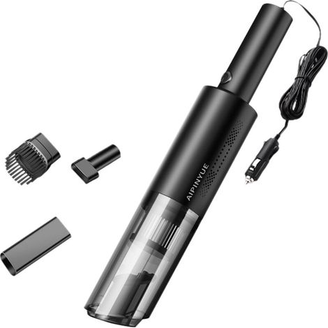 Mini aspiradora de mano de 120 W con potente succión de 6000 Pa, filtro HEPA para coches, limpieza de polvo, gravilla y pelo de mascotas, color negro, cargador para coche (1/5)