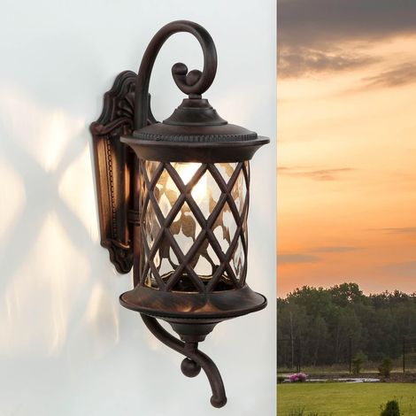 （Aucune ampoule incluse）Applique Extérieur Noir Verre Aluminium IP23 Terrasse Jardin P:18cm Lanterne E27 Nostalgie Rustique Applique Extérieure Cour LANTERN