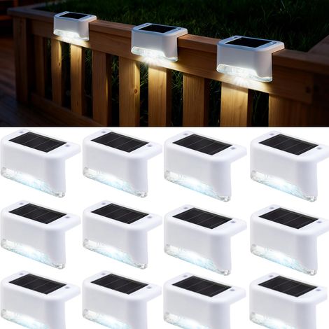 Lot de 12 lampes solaires extérieures LED étanches IP65 pour escalier marche clôture cour terrasse lumière blanche corps couleur blanc (1/5)