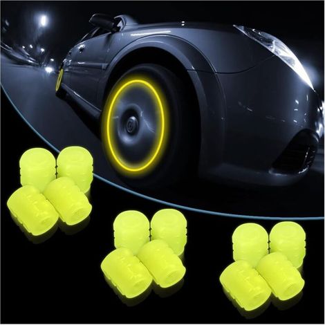 12 Pièces Lumineux Valve Pneu Voiture avec Lumineux Couverture, Bouchons Valve de Pneu de Voiture Fluorescents Universels, Bouchons de Valve Voiture Lumineux, pour Camion(Jaune) (1/5)