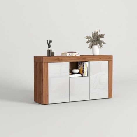 Credenza moderna 4 ante con vani a giorno Torven - Bianco (1/5)