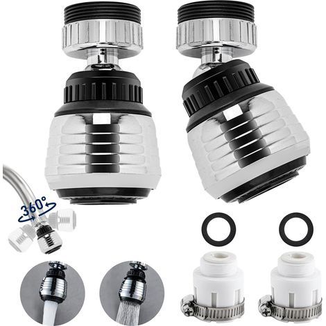 Lot de 2 robinets de cuisine, tête de robinet rotative à 360°, 2 modes de fonctionnement, aérateur avec 2 adaptateurs (M22 et F24), économiseur d'eau pour robinet, douche, cuisine, salle de bain (1/5)