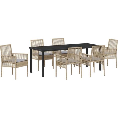 Maison Exclusive - Set da Pranzo per Giardino con cuscino 7 pcs Beige polyrattan