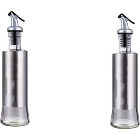 2 x Oliera, Lussuoso acciaio inossidabile con bottiglia versatrice per olio, bottiglia per spezie, bottiglia per salsa di soia a prova di perdite, utensile da cucina (1/5)