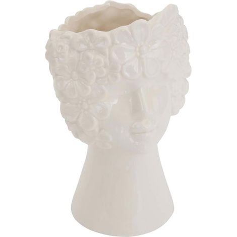 Vase Visage en Dolomite "Fleur de Rose" 21cm Blanc (1/4)