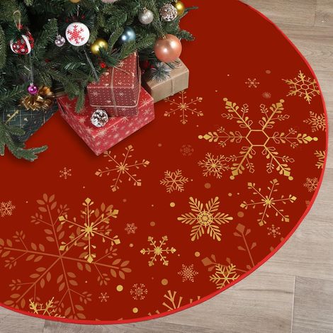 Falda para árbol de Navidad de 120 cm, decoración para árbol de Navidad, tapete para árbol para las fiestas de invierno y Navidad (rojo) (1/5)