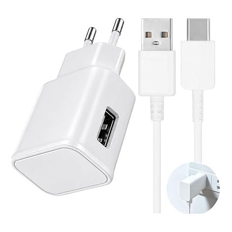 Chargeur USB C Compatible avec S8 S9 Note10, Kit Chargeur USB C Adaptateur Secteur USB EU 2 Broches, Câble USB-C Renforcé, Protections Intégrées, Blanc (1/5)