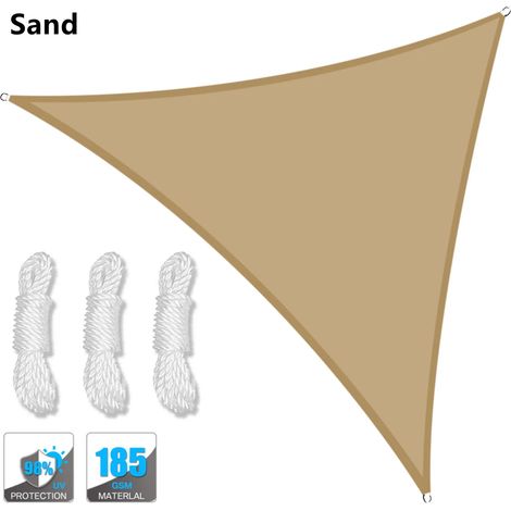 (Jaune sable, 250 x 250 x 250 cm) Auvent triangulaire imperméable, pergola extérieure, voile d'ombrage pour terrasse de jardin et piscine (1/5)