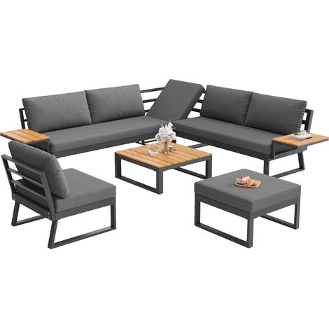 DINING-LOUNGESET7-Person L-Shaped, Table, Armchair & Ottoman with Cushions