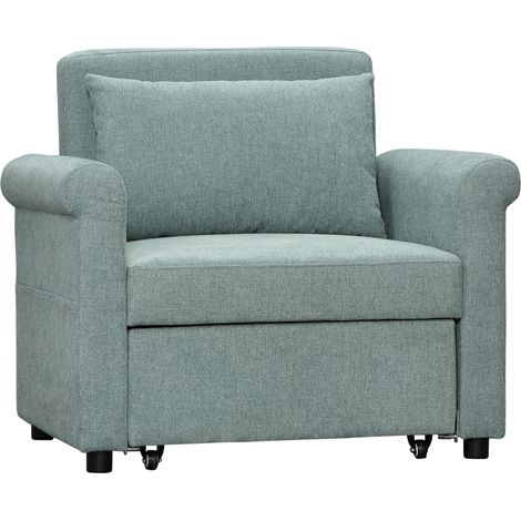Poltrona Letto Singolo Schienale Regolabile 96x84,5x87,5 cm in Tessuto effetto Lino Verde (1/5)