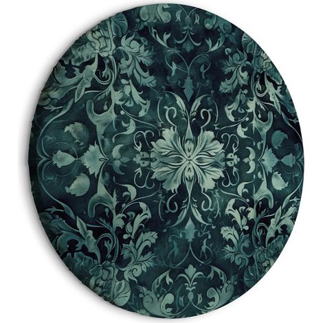 Image ronde - Motif de tapis oriental avec ornements émeraude et motifs usés / Ornements de tapis dans des tons émeraude (1/4)