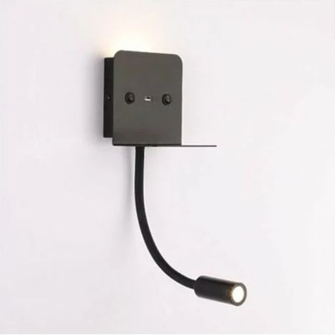Slange 3W LED-Wandleuchte + Leselampe mit USB-Anschluss – Schwarz (1/5)