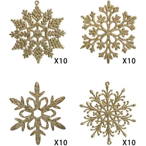 40 décorations de Noël dorées, guirlande de flocons de neige de 10 cm, pendentif pour sapin de Noël (1/5)