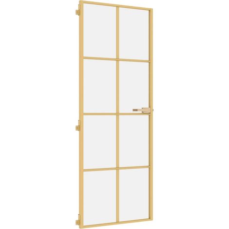 Puerta de interior dorada vidrio templado y aluminio 76x201,5cm vidaXL