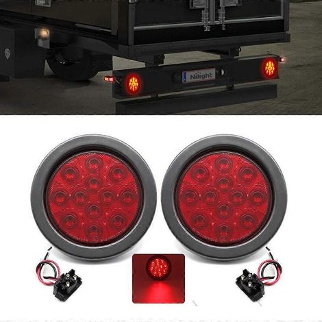 Lot de 2 feux de remorque ronds de 10 cm (4 pouces) avec 12 LED, feu stop arrière et clignotant arrière pour Jeep, remorque, UTE, UTV, camping-car, camion. (1/5)