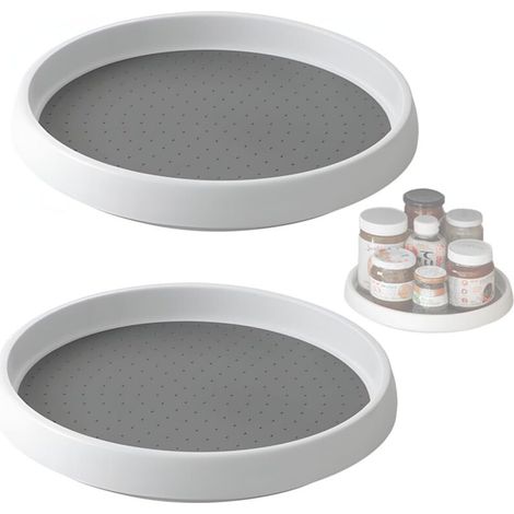 2 Pcs Plateau Tournant Epices Antidérapantes et Stables Plateau Rond pour Armoire Table Placard Réfrigérateur Support à Condiments en Plastique Blanc (1/3)