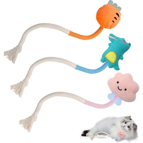 Lot de 3 Jouet Chat en Corde en Coton Jouet pour Chat Dentition Chaton Jouet pour Interactif Nettoyage des Dents Dentaire Corde à Mâcher Jouets pour (1/5)