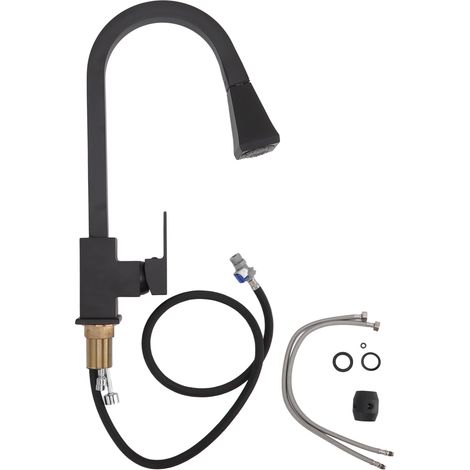 Robinet de Cuisine 2 en 1 Noir en Acier Inoxydable avec Bec Rétractable et Poignée Unique pour Eau Chaude et Froide (1/5)