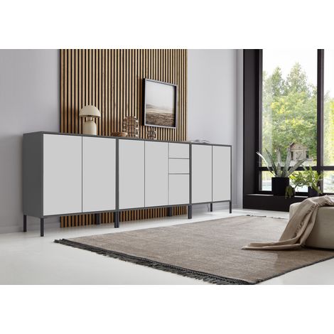 BMG Möbel Sideboard mit Metallfüße »Mailand Set 6«, grifflos, Korpus in Anthrazit und Fronten in Weiß (1/5)
