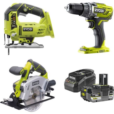 Pack Perceuse-visseuse - Scie sauteuse - Scie circulaire RYOBI 18V One+ - Batterie 4,0Ah et chargeur (1/5)