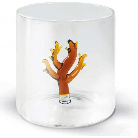 BICCHIERE DA ACQUA CORALLO AMBRA IN VETRO SOFFIATO
