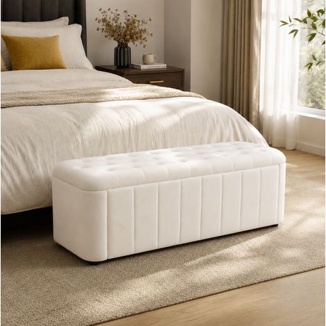 Aufbewahrungsbank 132x47,5x44 cm beige aus Samt, integrierter Stauraum MEUBLIV (1/5)