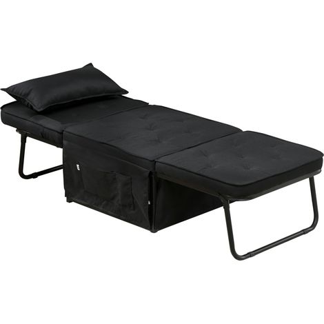 Fauteuil chauffeuse convertible 4 en 1 dossier inclinable 5 position avec coussin 180 x 64 x 40 cm noir