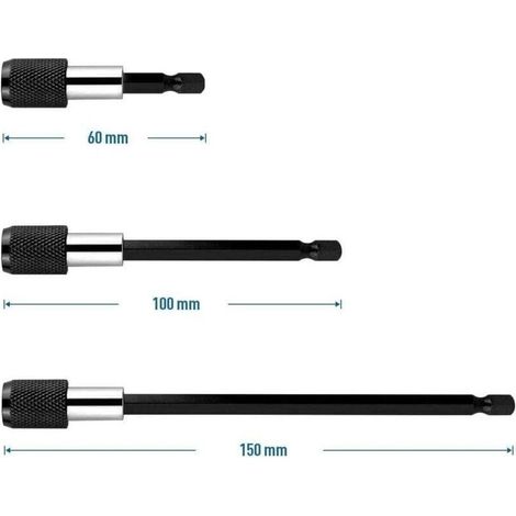 Lot de 3 douilles de tournevis à tige hexagonale à dégagement rapide, porte-embouts, rallonge magnétique, adaptateur de mandrin pour vis et écrous (1/4)
