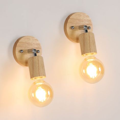 Natural Wood Wall Lights 2 Pack E27 Indoor Fittings