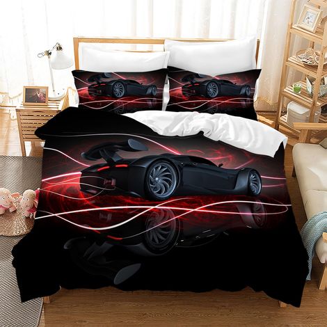 Housse de Couette Voiture de Course 220×240 cm,Linge de Lit pour Enfants,Motif Voiture de Sport 3D,1 Housse de Couette et 2 Taies d'oreiller 50 x 75 cm (1/5)