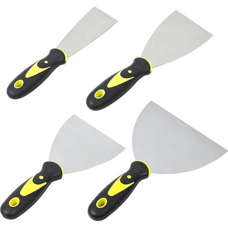 Lot de 4 Spatule Enduit et Couteau a Enduire en Acier Inoxydable avec Manche en Plastique pour Bricolage et Enduit de Rebouchage Tailles 50mm 75mm 100mm 150mm Grattoir Peinture et Outillage (1/5)