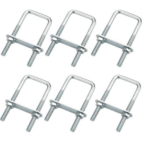 6 Pièces Boulons en U Carrés Acier, M8 40 x 100 mm Boulon Carré en U, U-Bolts Avec Écrous et Plaque de Cadre, Bride de Fixation, Étrier de Fixation en U Bolt, pour Remorquage, Fixation Tuyaus, Bateau