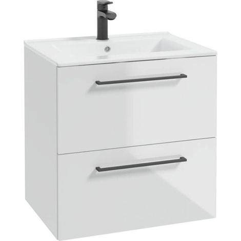 STAMAR  Badezimmerschrank - 60x40 cm - Weiß glänzend - 2 geräumige Schubladen - Soft-Close-System
