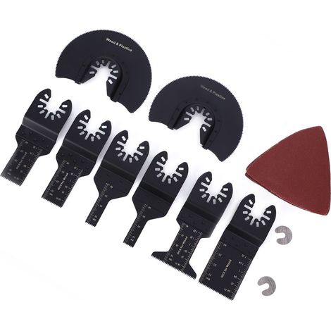 33 lames de scie oscillantes universelles pour outil multifonction, en acier à haute teneur en carbone, pour la coupe du bois et du plastique. (1/5)