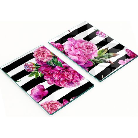 Tablas decorativas de cristal para cortar y servir, dise帽o de peon铆as rosas, 2x40x52 cm.